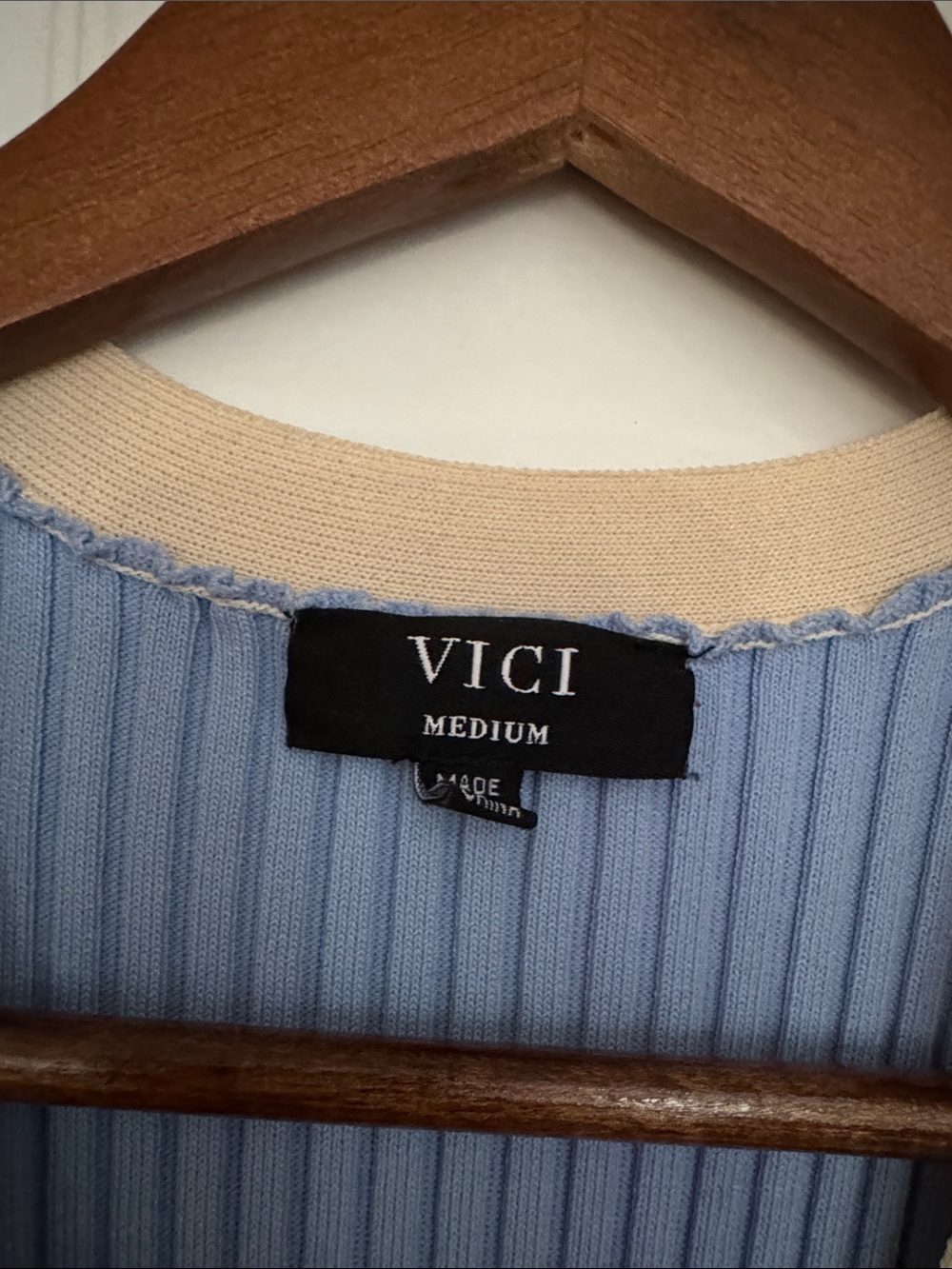 Vici Sleeveless Ribbed Button-Front Dress in Light Blue with Cream Trim - Picture 2 of 9